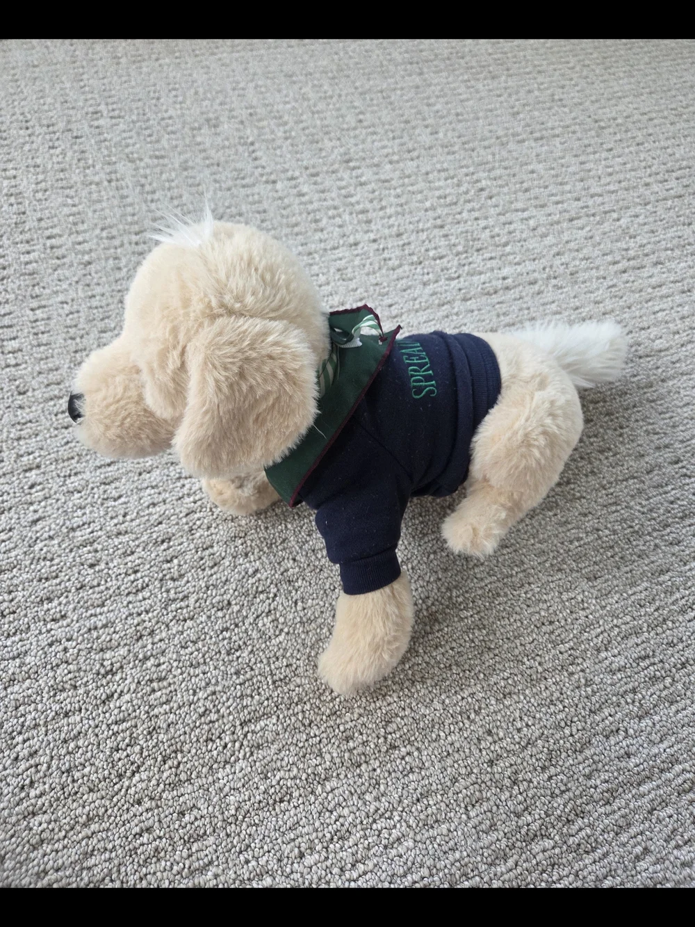 Plush Golden Retriever Dog Toy in Cream with Green Bandana